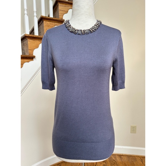 Zara knit short sleeve top with jeweled neckline, NWT, S - Picture 3 of 12